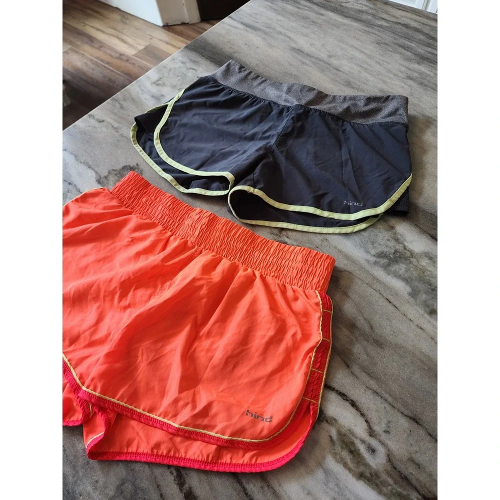 Hind Womens Running Shorts Lot of 2 Neon Orange Grey Size Medium Athletic Gym